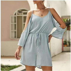 Casual Off shoulder V neck Lacing Vest Jumpsuits