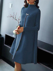 Casual Long Sleeve Stand Collar Plain Dresses