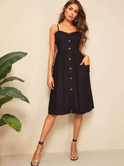 Sexy  Single-breasted Vest Skater Dresses