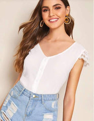 Sexy lace Gored Backless V neck Blouses