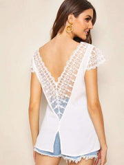 Sexy lace Gored Backless V neck Blouses