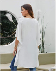 Fashion Loose Pure V neck Batwing sleeve Irregular Blouses