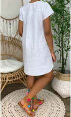 Loose Pure Short sleeve V neck Shift Dresses