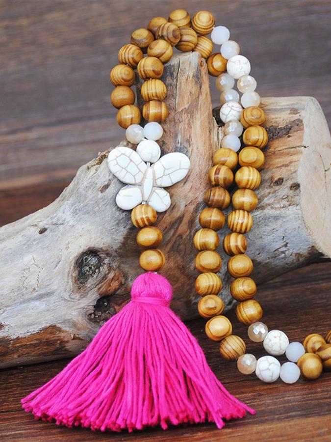 Bohemian antique wooden bead necklaces