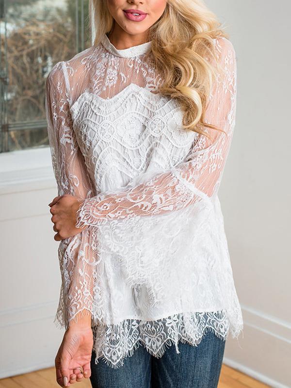 Sexy Lace Women Long Sleeve Blouses