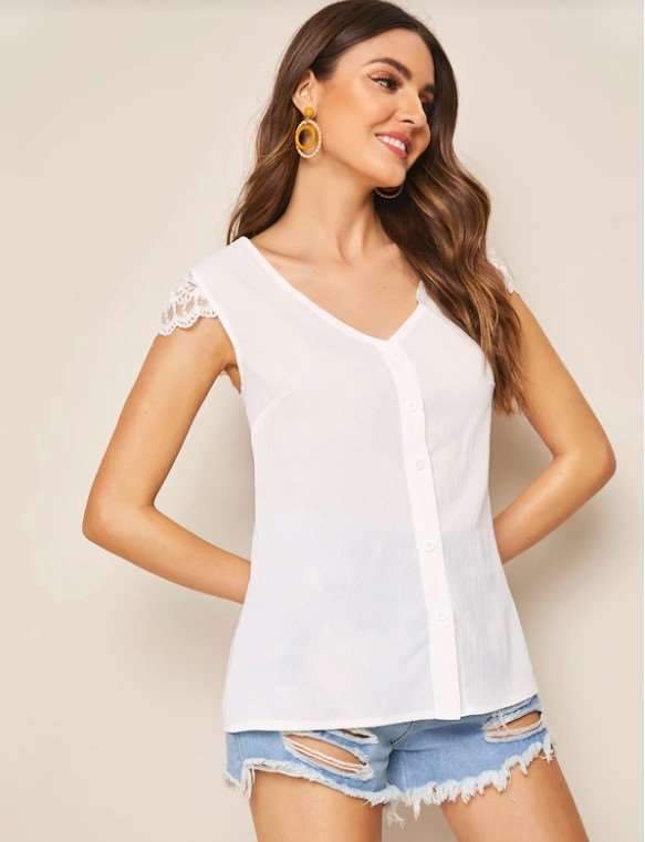 Sexy lace Gored Backless V neck Blouses