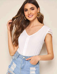 Sexy lace Gored Backless V neck Blouses