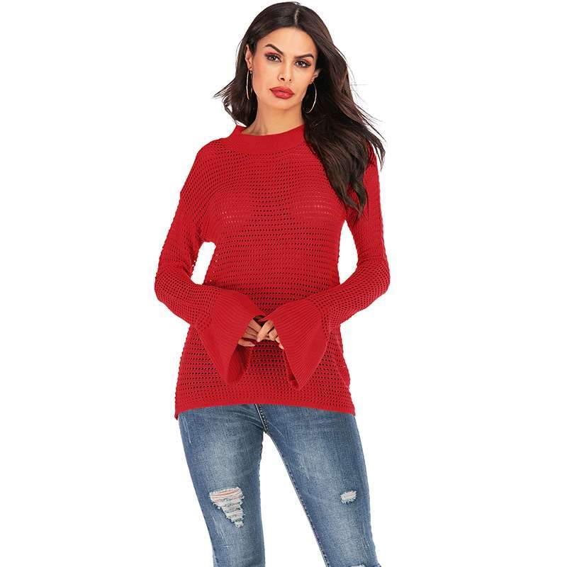 Fashion Plus Knit Hollow out Mandarin sleeve Sweaters