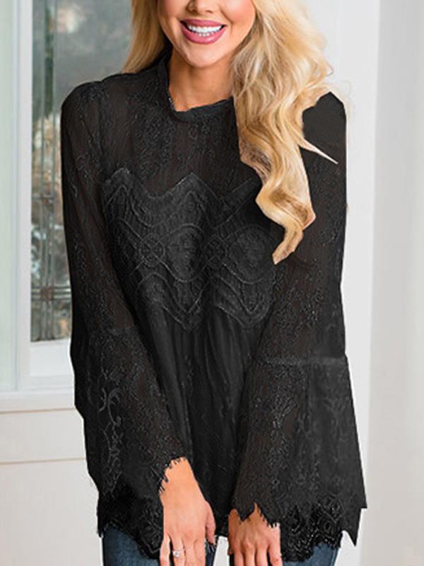 Sexy Lace Women Long Sleeve Blouses