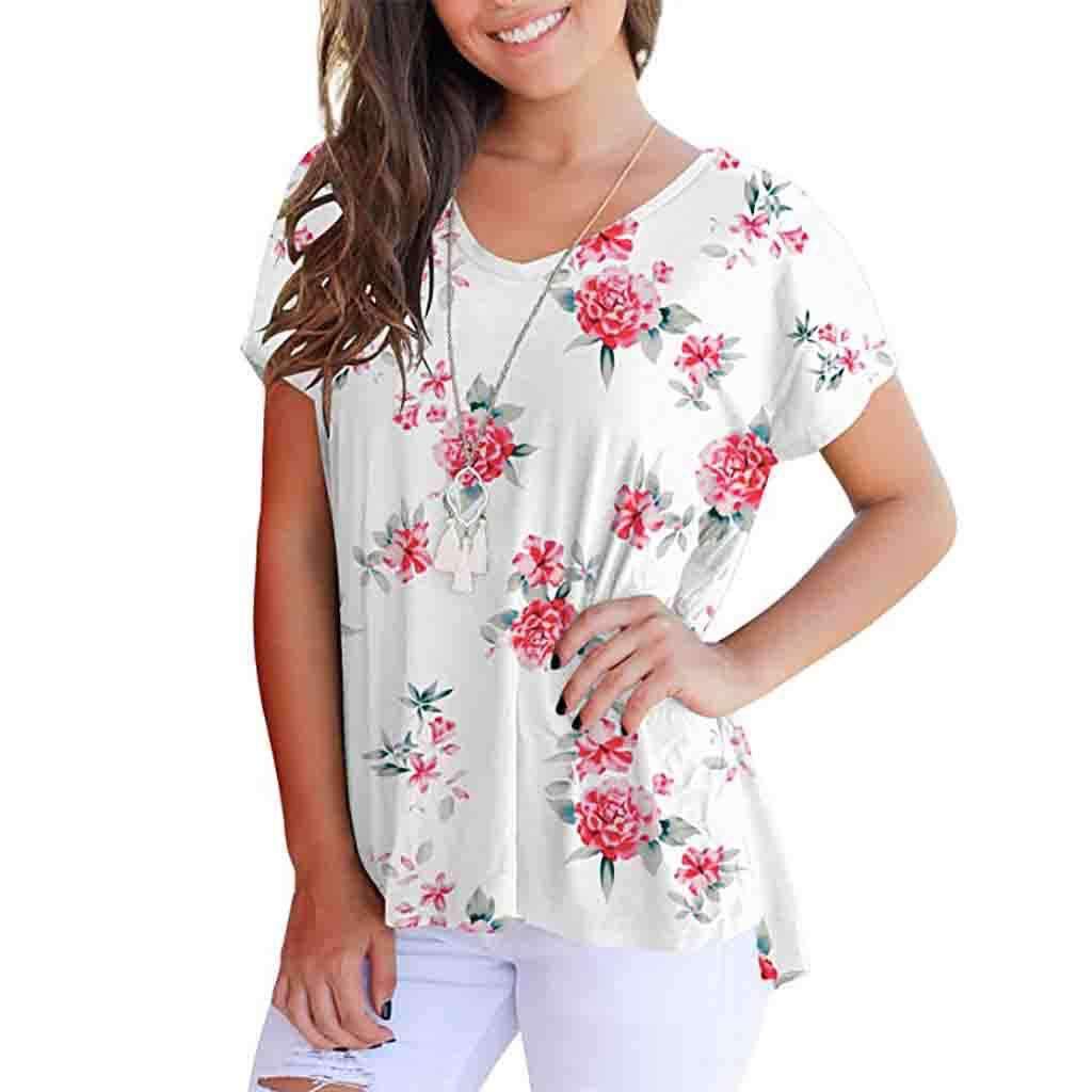 Fashion Print V neck Short sleeve T-Shirts