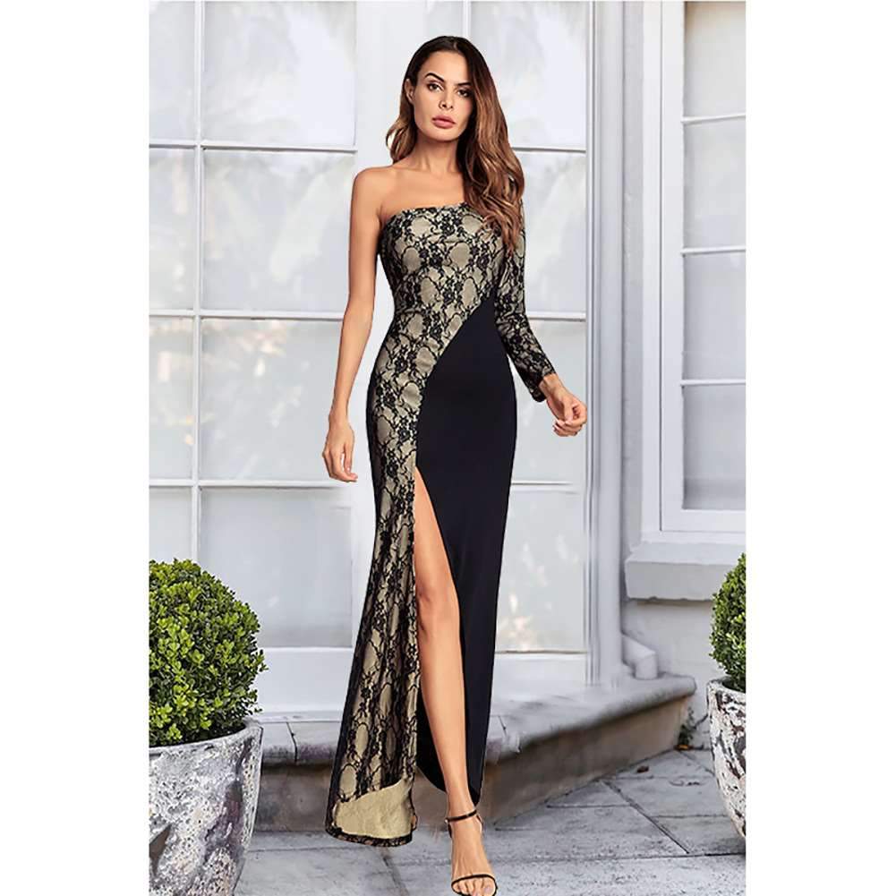 Sexy Lace Vent Single-shoulder Evening Dresses