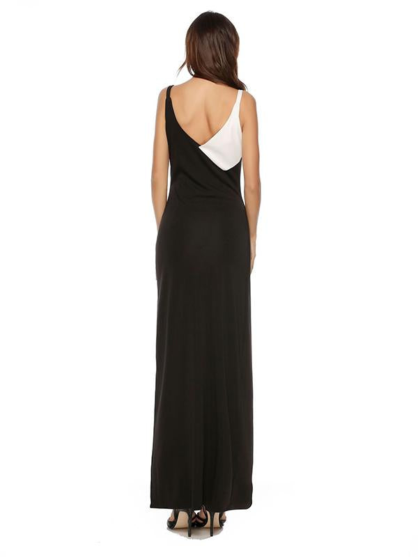 Sexy black and white v-neck slit straps evening dresses