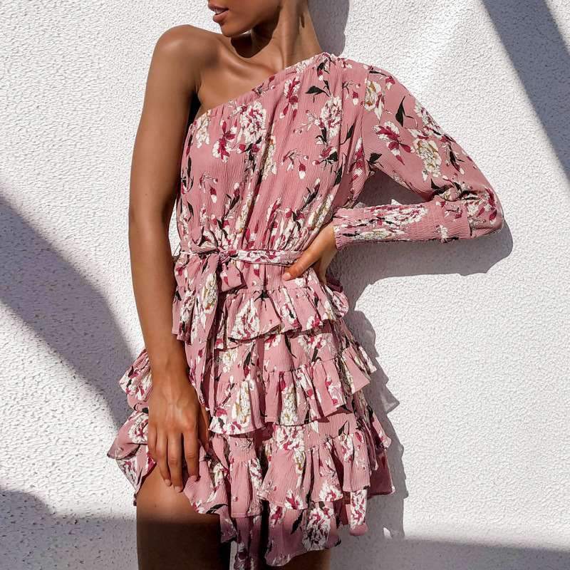 One Shoulder Printed Elegant Skater Dresses