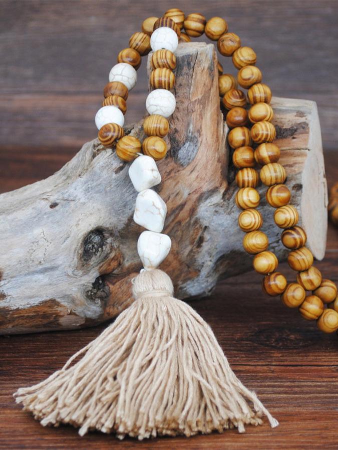 Bohemian antique wooden bead necklaces