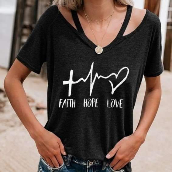 Fashion Loose V neck Print T-Shirts