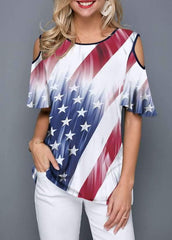 Loose Off shoulder Print Short sleeve T-Shirts