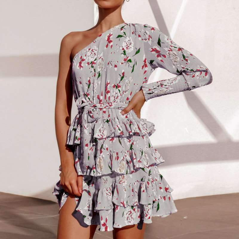 One Shoulder Printed Elegant Skater Dresses