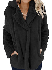 Casual Pure Lapel Plush Long sleeve Pocket Coats