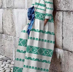Fashion Print Round neck Long sleeve Maxi Dresses