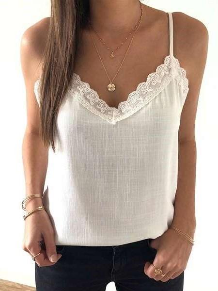 Pure Lace V neck Vest T-Shirts