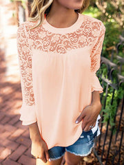 Casual lace spliced chiffon blouse