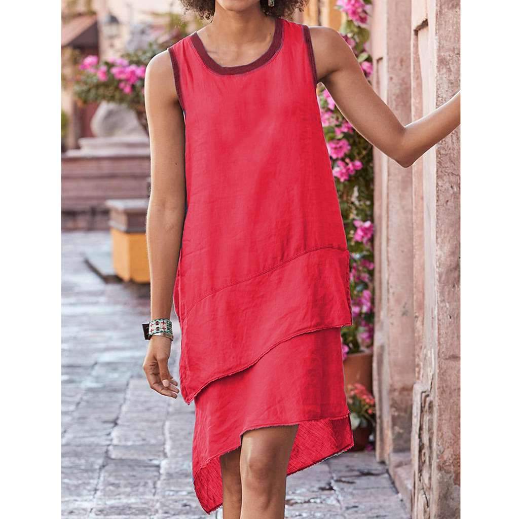 Casual Pure Round neck Sleeveless Shift Dresses