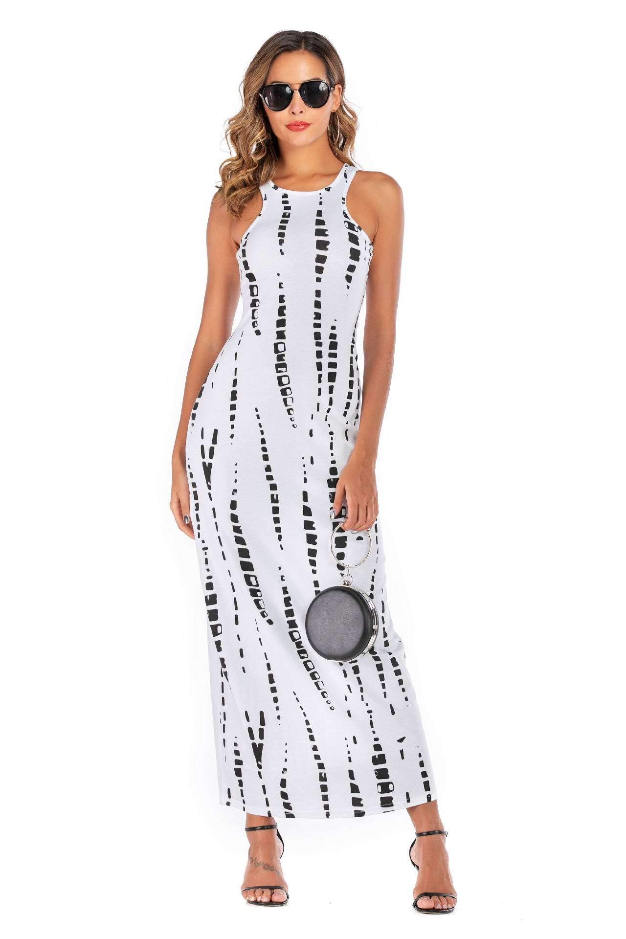 Sexy Print Sleeveless Vest Round neck Maxi Dresses