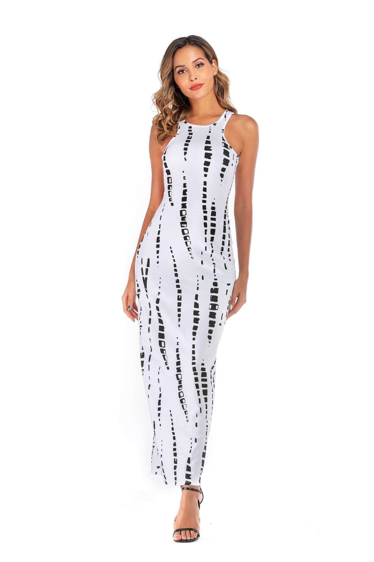 Sexy Print Sleeveless Vest Round neck Maxi Dresses