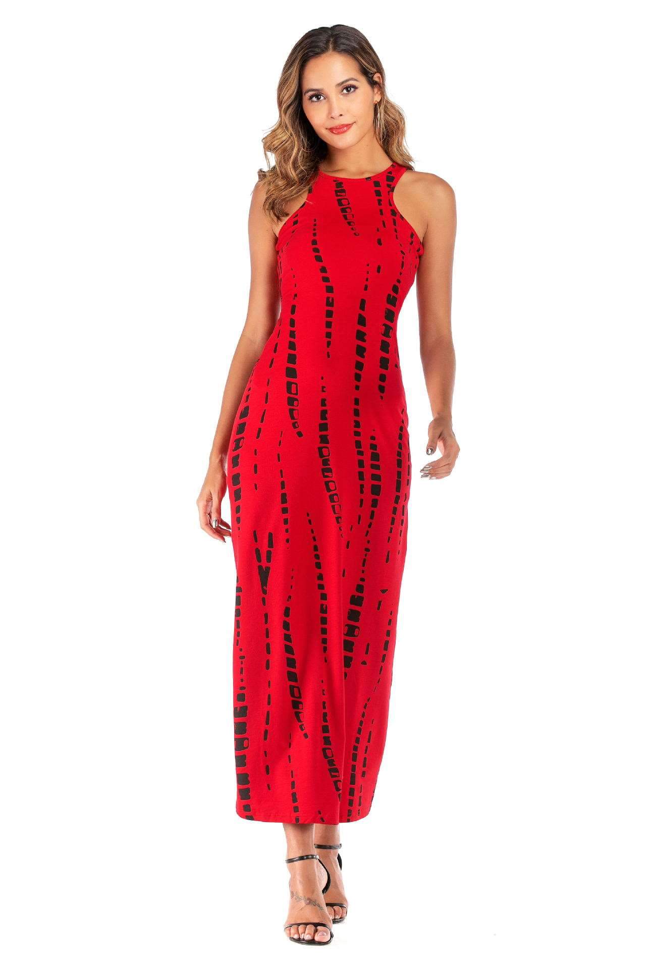 Sexy Print Sleeveless Vest Round neck Maxi Dresses