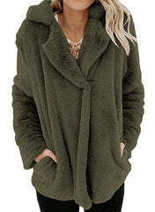Casual Pure Lapel Plush Long sleeve Pocket Coats