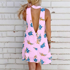 Casual Print Round neck Backless Sleeveless Shift Dresses