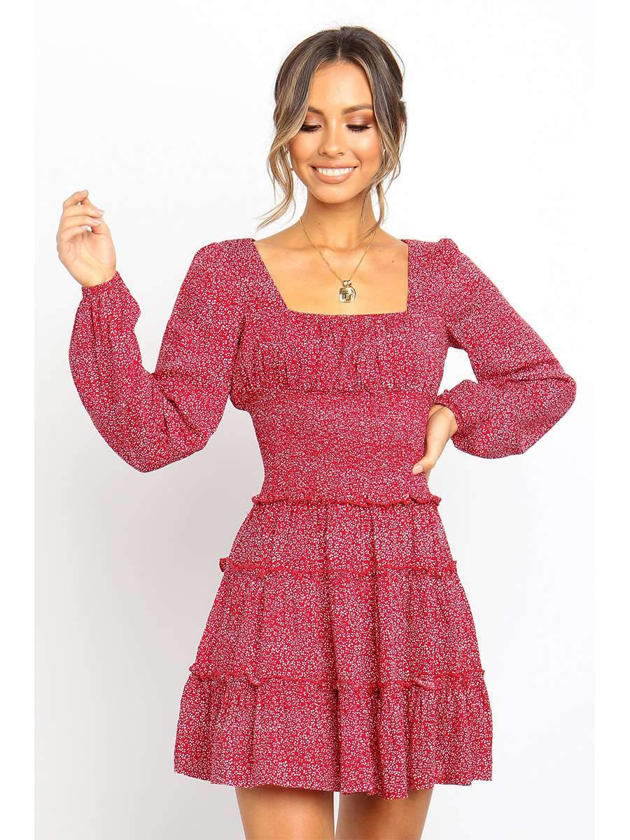 Fashion  Stringy selvedge Drape Long sleeve Skater Dresses