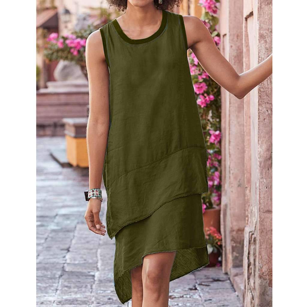 Casual Pure Round neck Sleeveless Shift Dresses