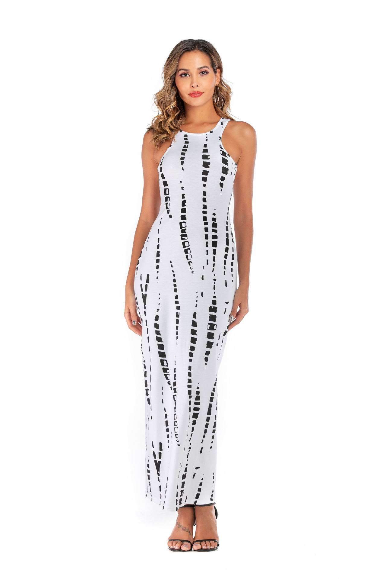 Sexy Print Sleeveless Vest Round neck Maxi Dresses