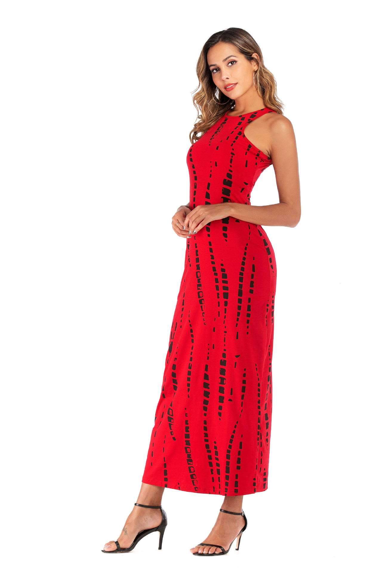 Sexy Print Sleeveless Vest Round neck Maxi Dresses