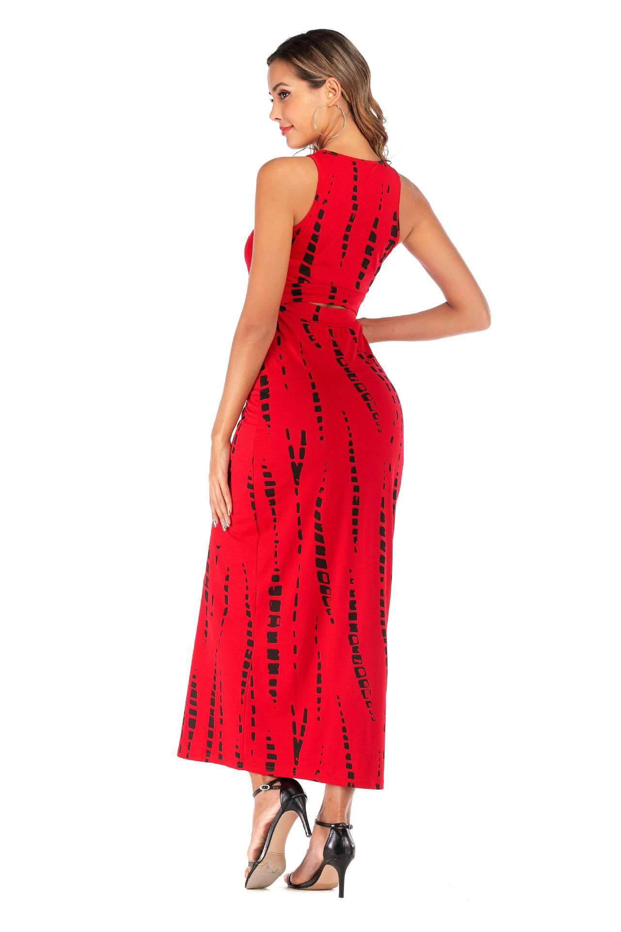 Sexy Print Sleeveless Vest Round neck Maxi Dresses