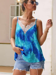Fashion Print Lace  V neck Vests