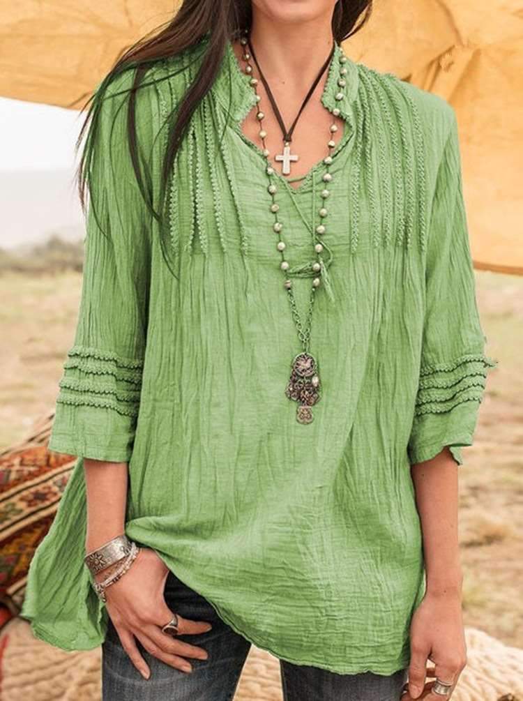 Casual Pure V neck Drape Blouses