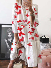 Casual Loose Print Round neck Long sleeve Maxi Dresses