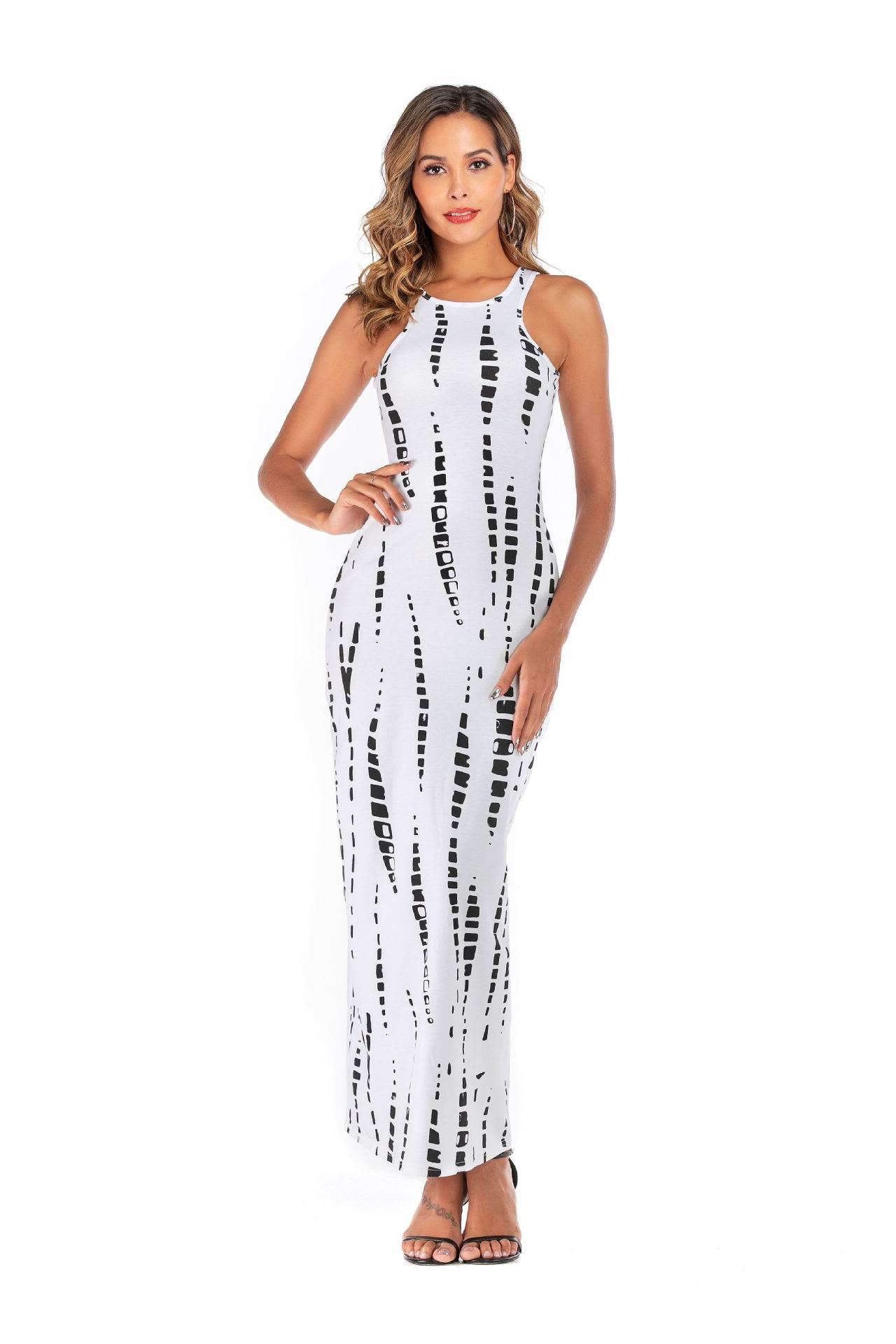 Sexy Print Sleeveless Vest Round neck Maxi Dresses