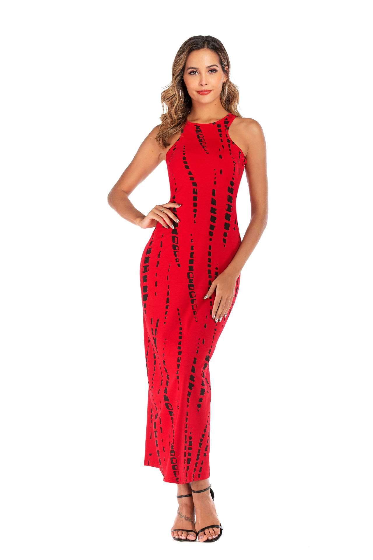 Sexy Print Sleeveless Vest Round neck Maxi Dresses