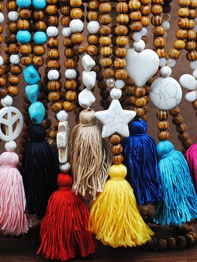 Bohemian antique wooden bead necklaces