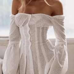 Pure Off shoulder Long sleeve Skater Dresses