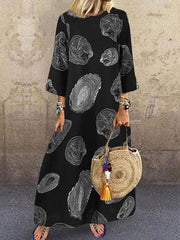 Women's round neck long sleeve irregular shape printed long sleeve maxi dresses