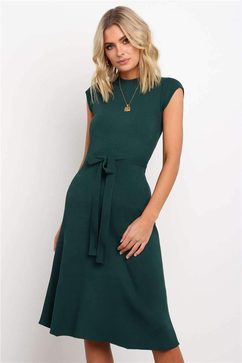 Elegant Short Sleeve Round-Neck Skater Dresses