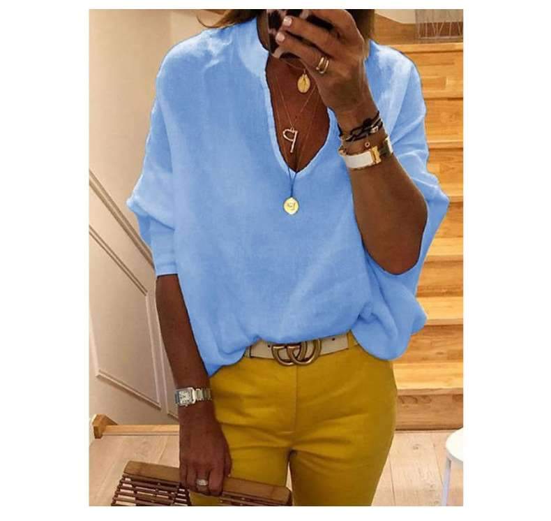 Fashion Loose V neck Women Blouses