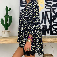 Casual Loose V neck Print Long sleeve T-Shirts