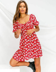 Fashion Print Short sleeve Lacing Skater Dresses