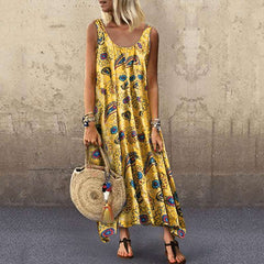 Fashion Print Vest Round neck Maxi Dresses