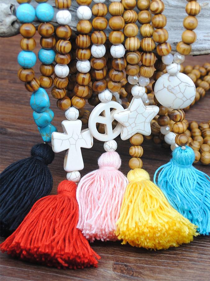 Bohemian antique wooden bead necklaces